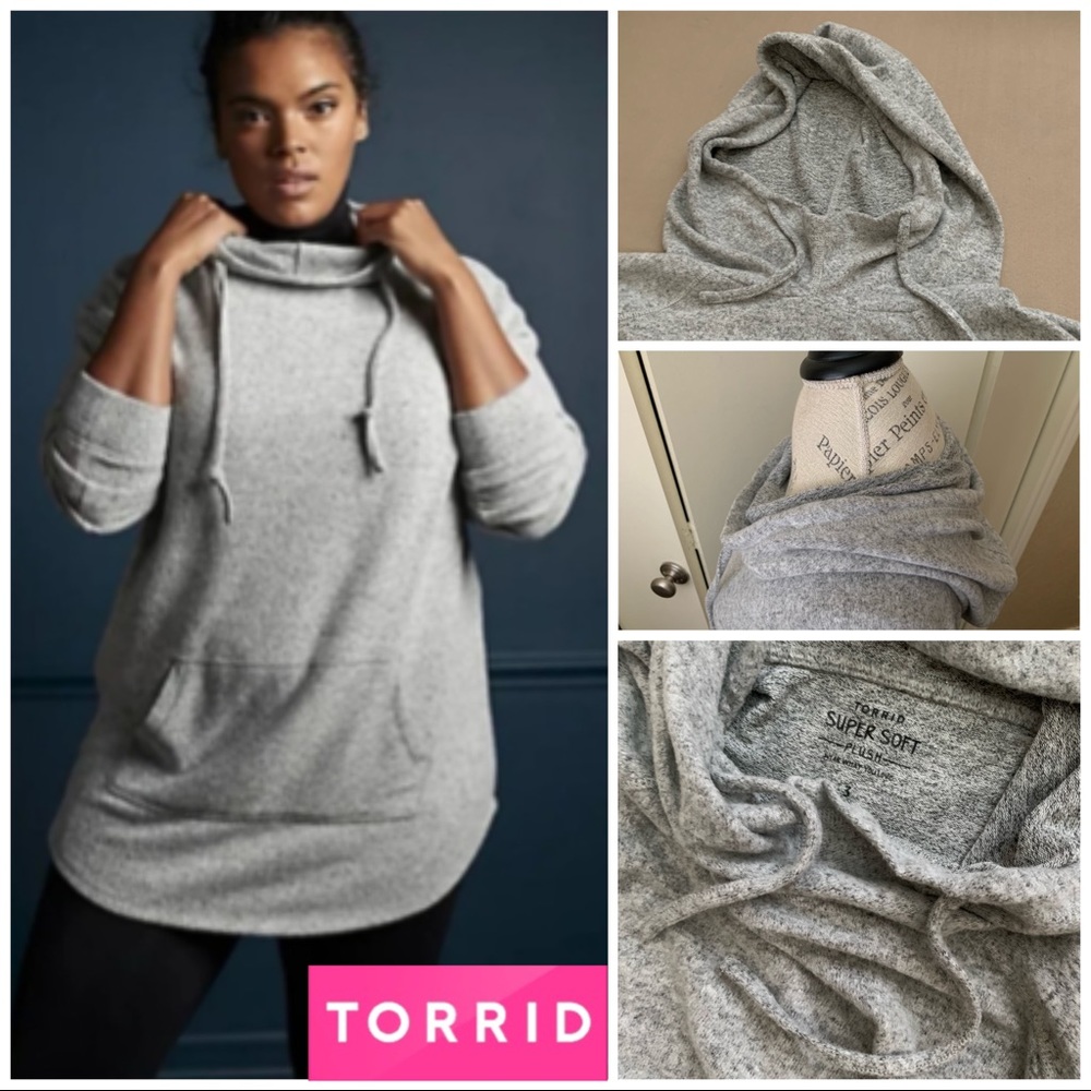 Torrid 3 SUPER SOFT PLUSH cowl hoodie grey